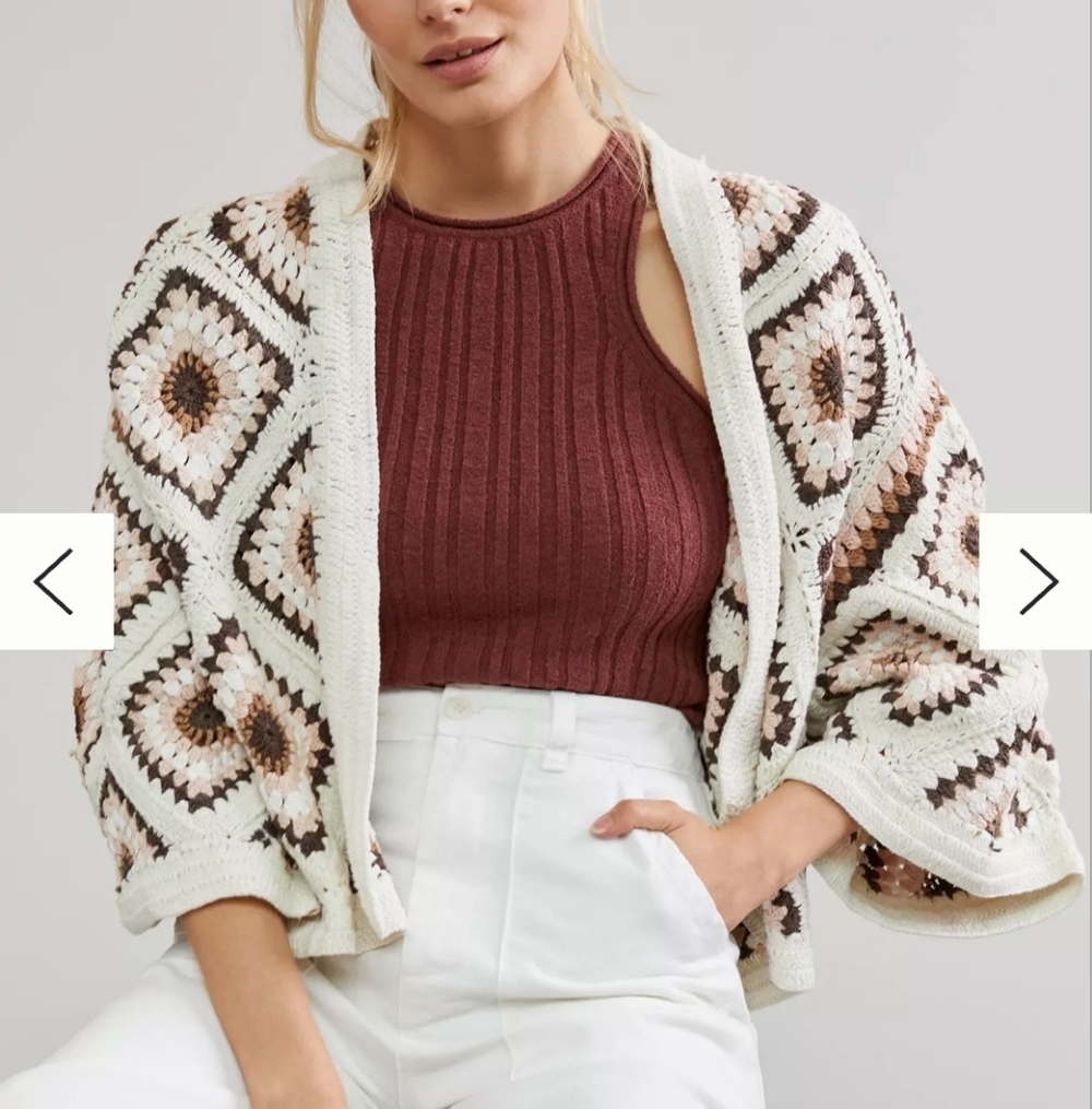 Anthropilogies Andersen & Lauth Crochet Cardigan Sweater - Cream and Brown OneSi